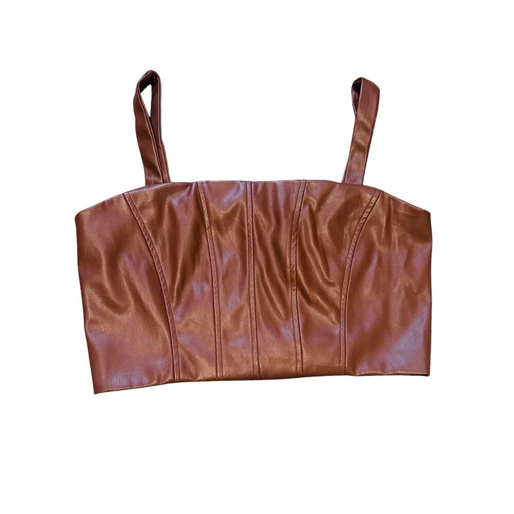 Jason Wu NWT Brown Faux Leather Crop Top Size Small